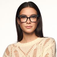 Galarza - Retro Black Glitter Rectangle Glasses | Vooglam On Model 1