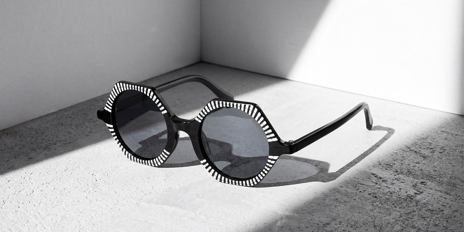 black and white striped glasses