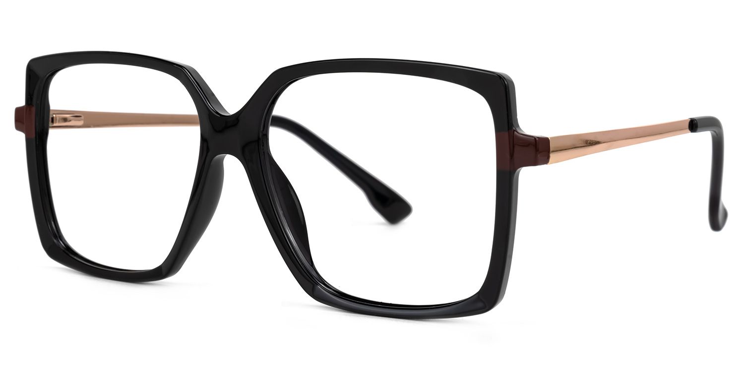 Ebru - Square Black Eyeglasses | Vooglam Front View