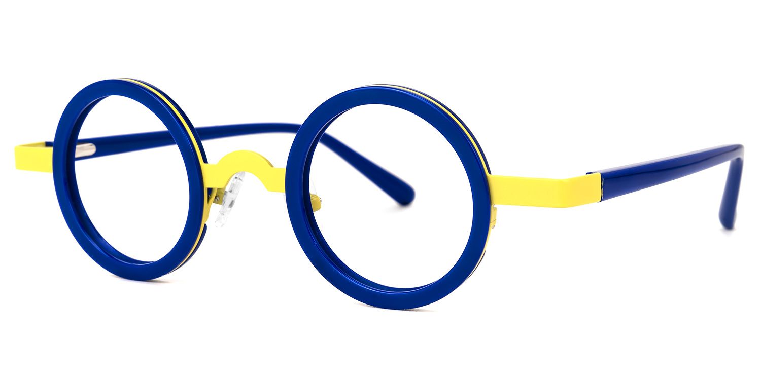 Dervla - Round Blue Eyeglasses by Vooglam - Front View