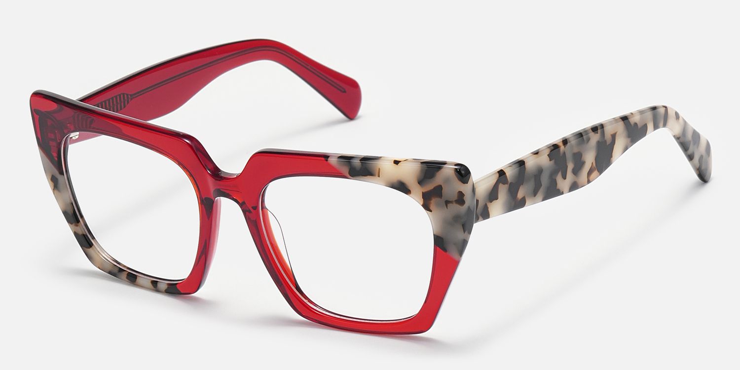 Sanna - Bold Red & Tortoise Square Glasses | Vooglam Front View