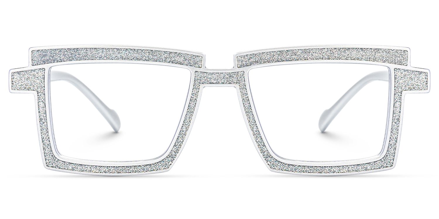 Pandeia - Rectangle Silver Eyeglasses | Vooglam Angle View