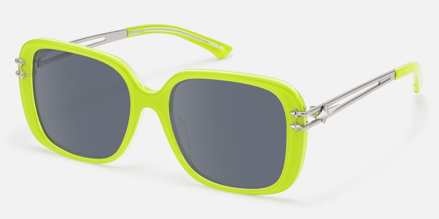 Nova - Neon Green Gray Tint Double Wire Sunnies by Vooglam - Front View