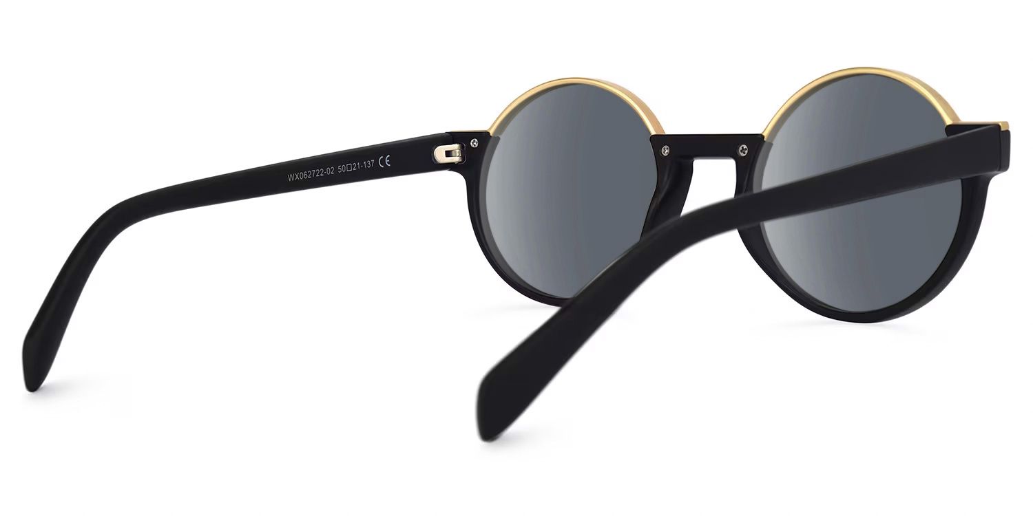 Round Black Acetate Sunglasses Gold Metal Accents, White Interior laminate Echo Round Metal Sunglasses – Gold & Green Lens – Otra Eyewear main image 4