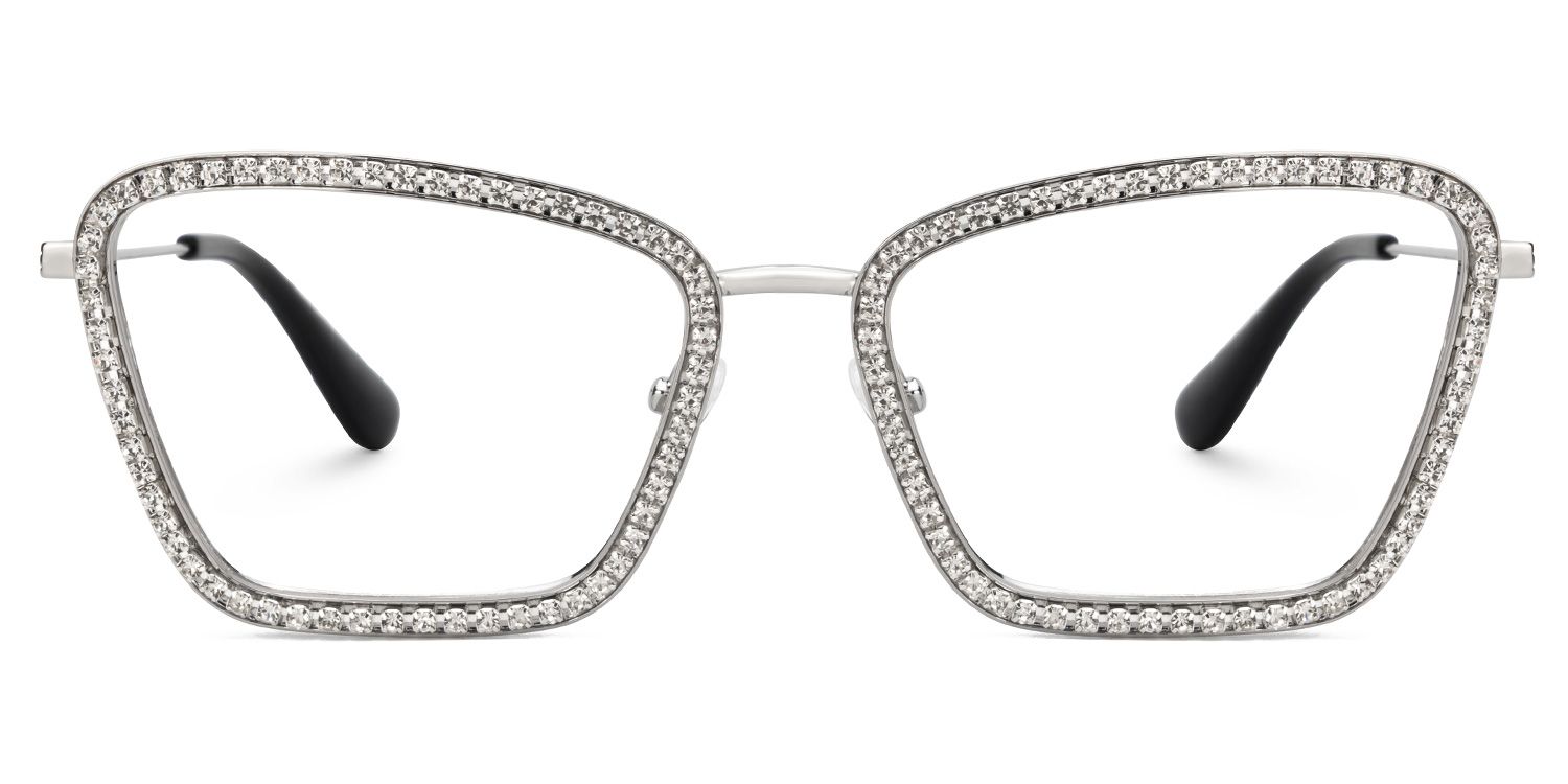 Feodora - Rectangle Silver Eyeglasses | Vooglam Angle View