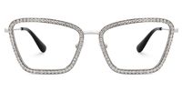 Feodora - Rectangle Silver Eyeglasses | Vooglam Angle View