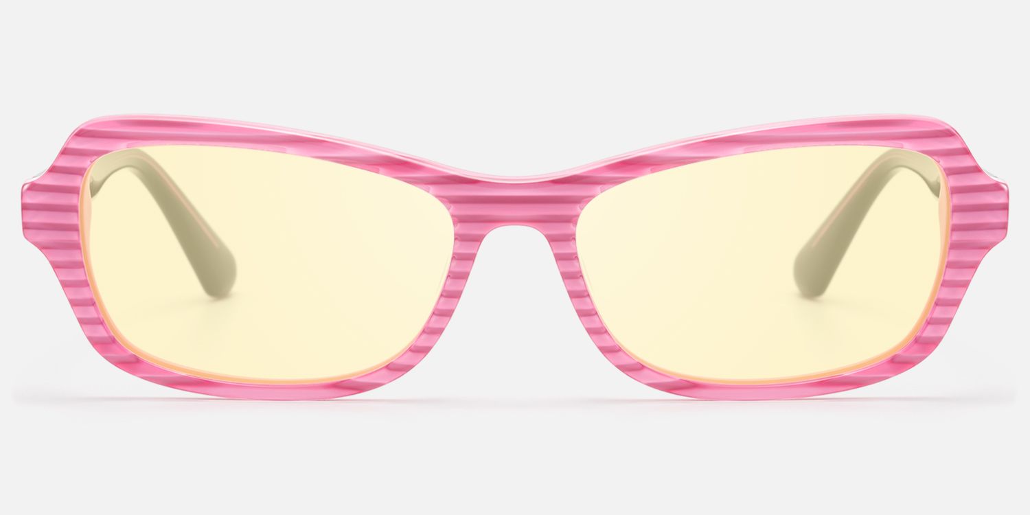Pop - Pink Striped Light Yellow Lens Shades by Vooglam - Angle View