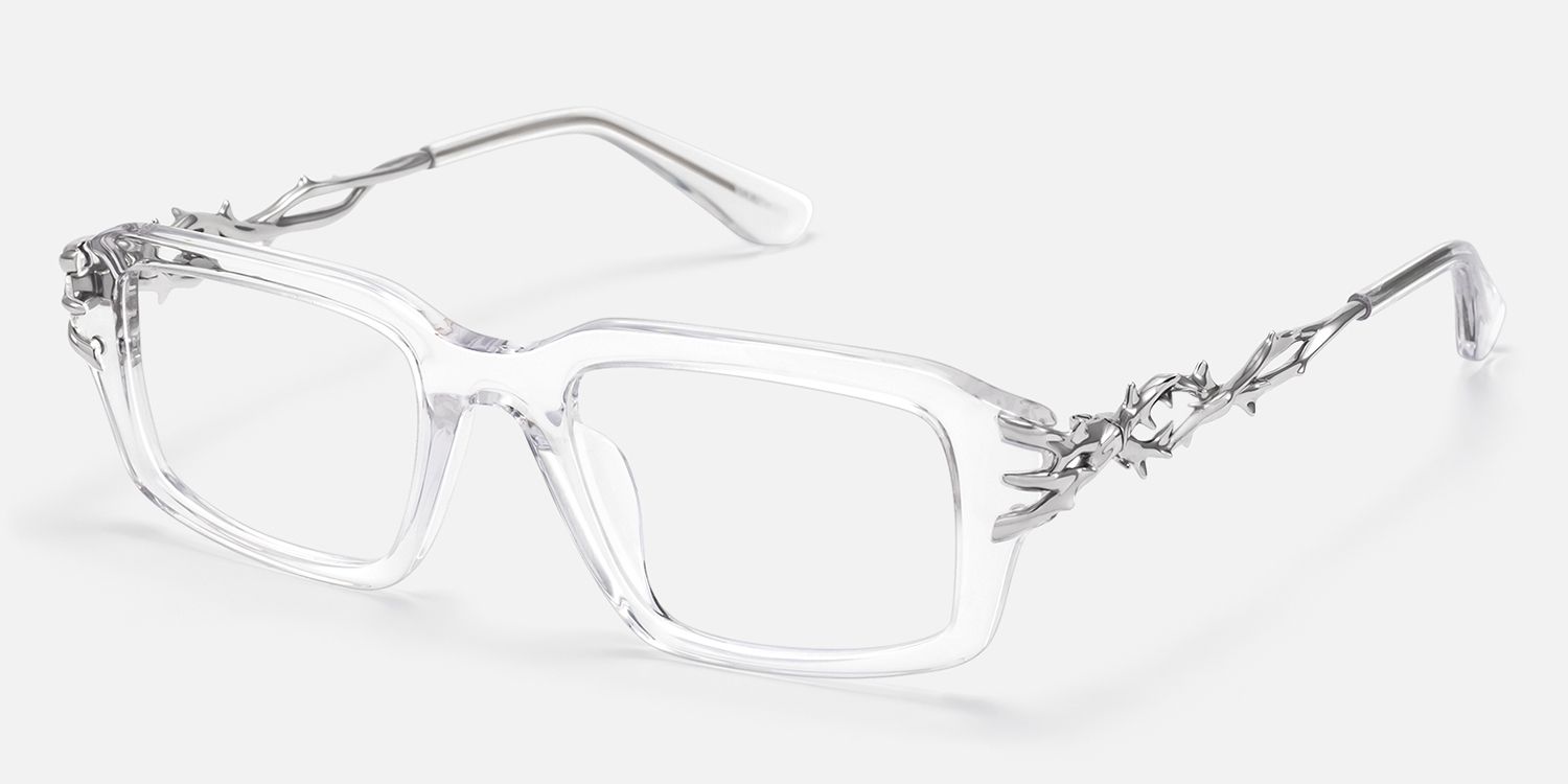 Vorpal - Clear Thorn Rectangle Silver Glasses | Vooglam Front View