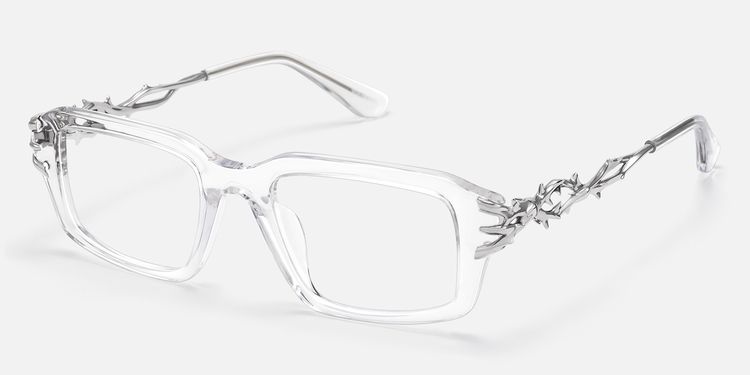 Vorpal - Clear Thorn Rectangle Silver Glasses | Vooglam