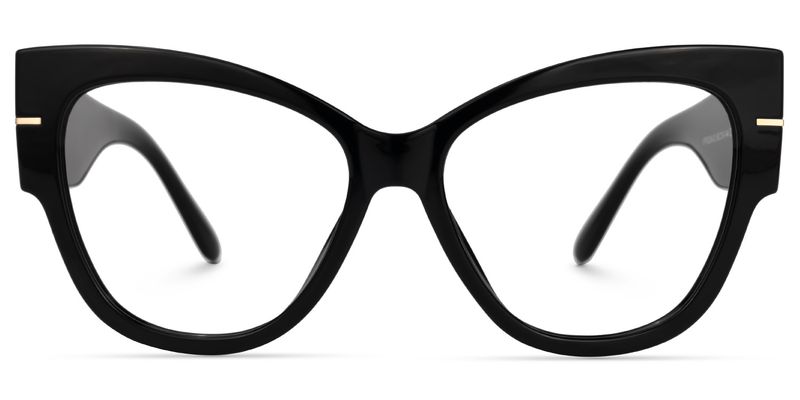 Elektra - Bold Black Cat-Eye Glasses with Gold Accents