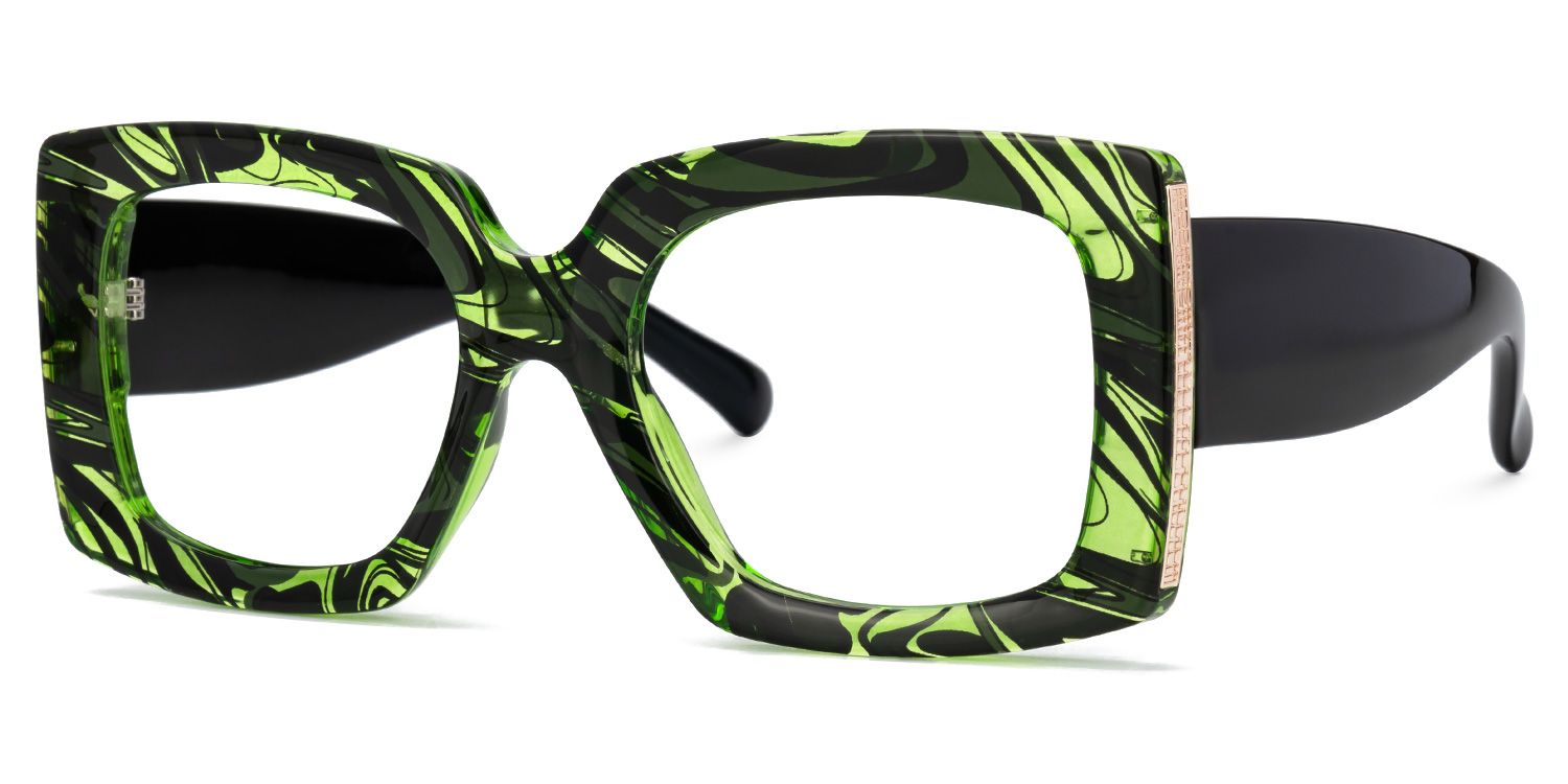 Borislav - Rectangle Green/Pattern Eyeglasses | Vooglam Front View