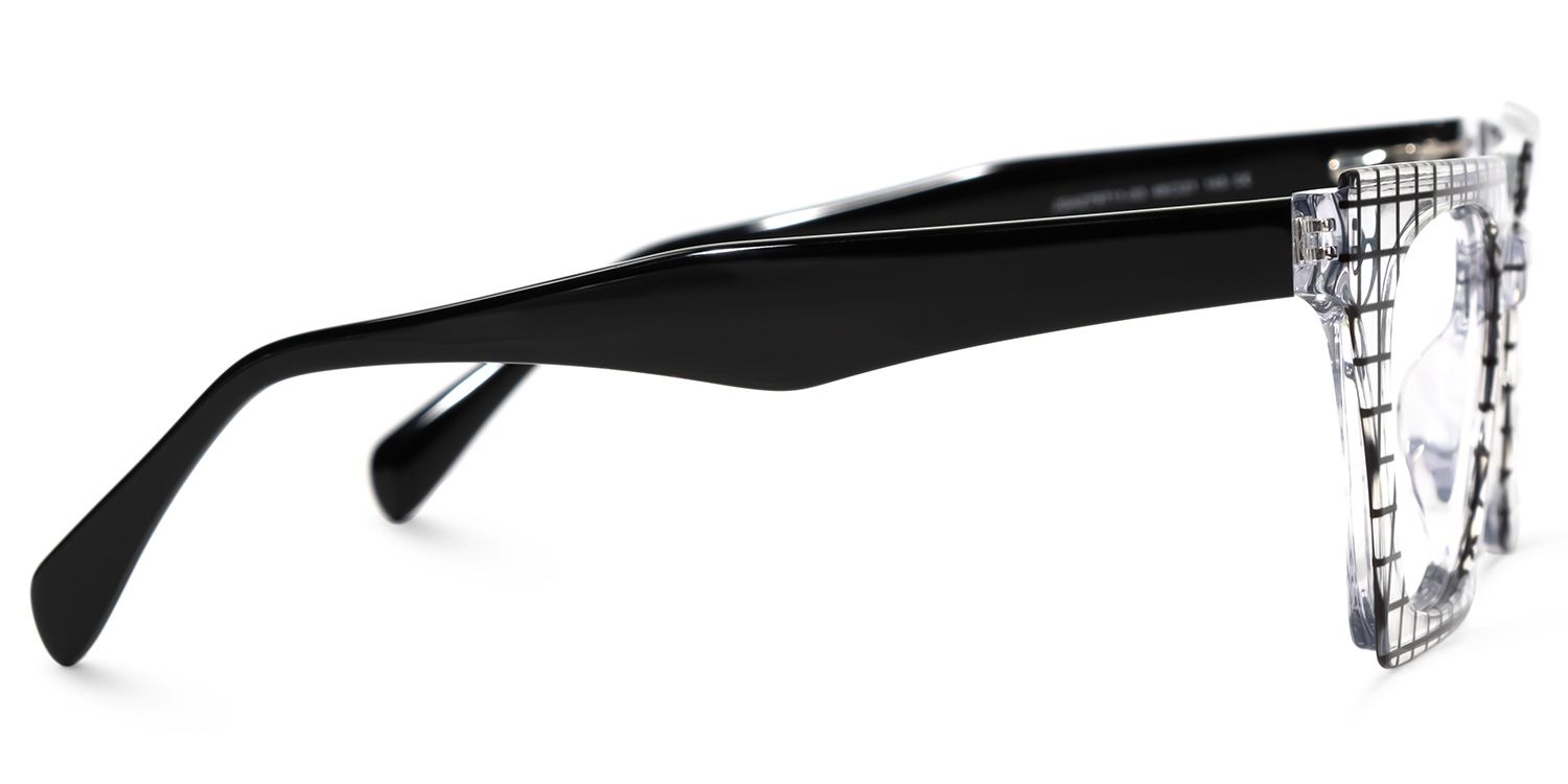 Karissa - Rectangle Black/Crystal Pattern Eyeglasses by Vooglam - Product View 4