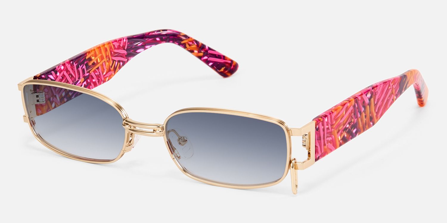 Gagenia - Rectangle Gold Sunglasses | Vooglam Front View