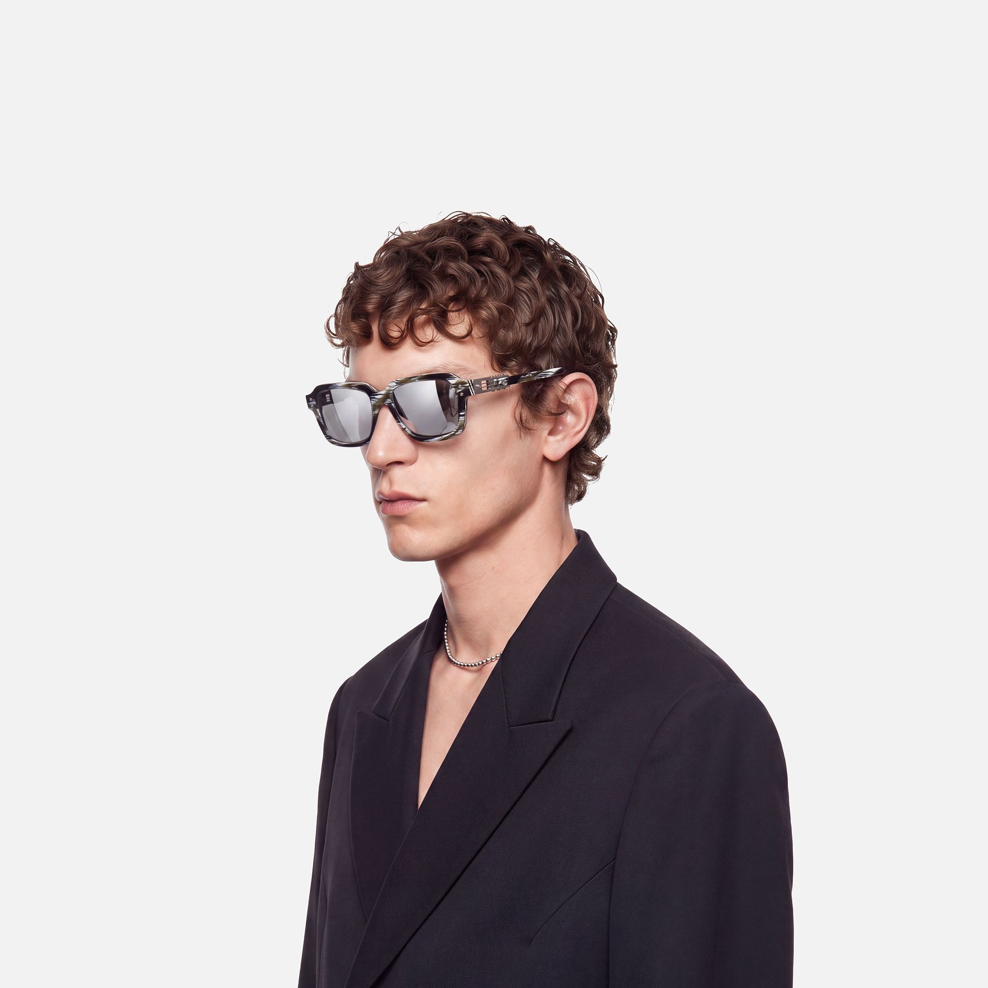Anacortes - Silver Mirrored Horn Rim Guitar Shades by Vooglam - Model Side Profile