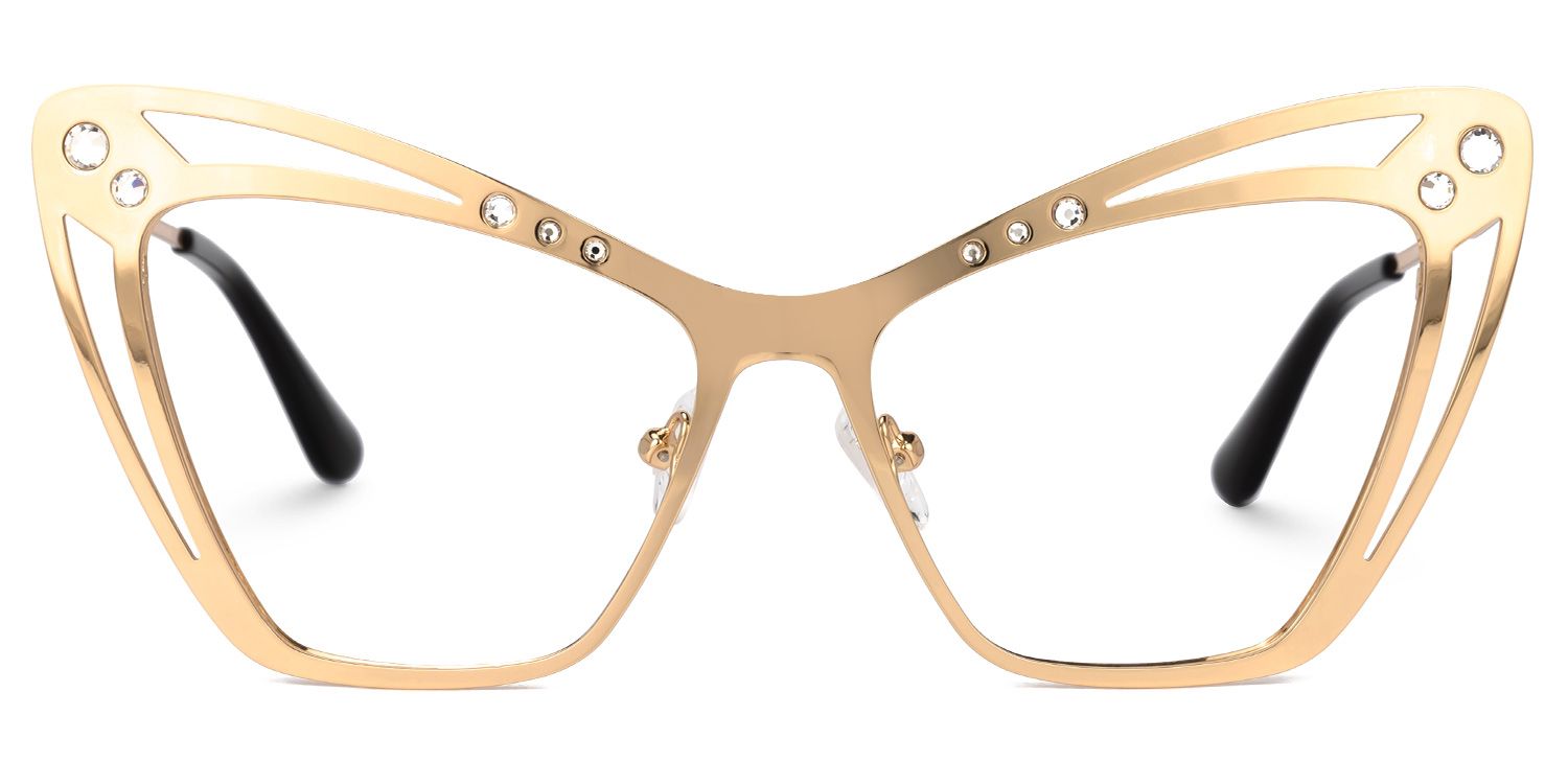Jeanna - Cat Eye Gold Eyeglasses by Vooglam - Angle View