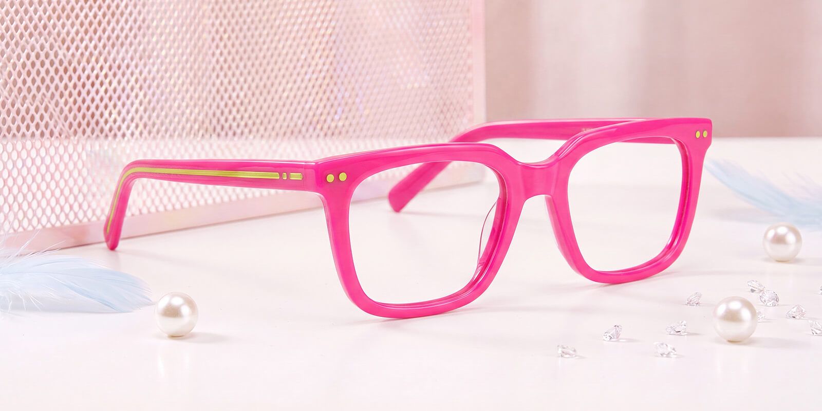 a pink chunky wide glasses