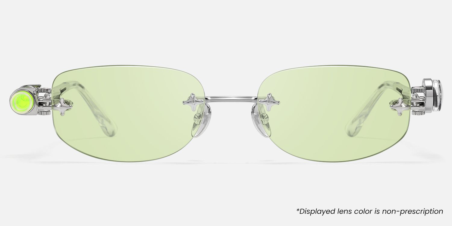 The Utilitarian - Asymmetric Green Tint Sunglasses | Vooglam Angle View