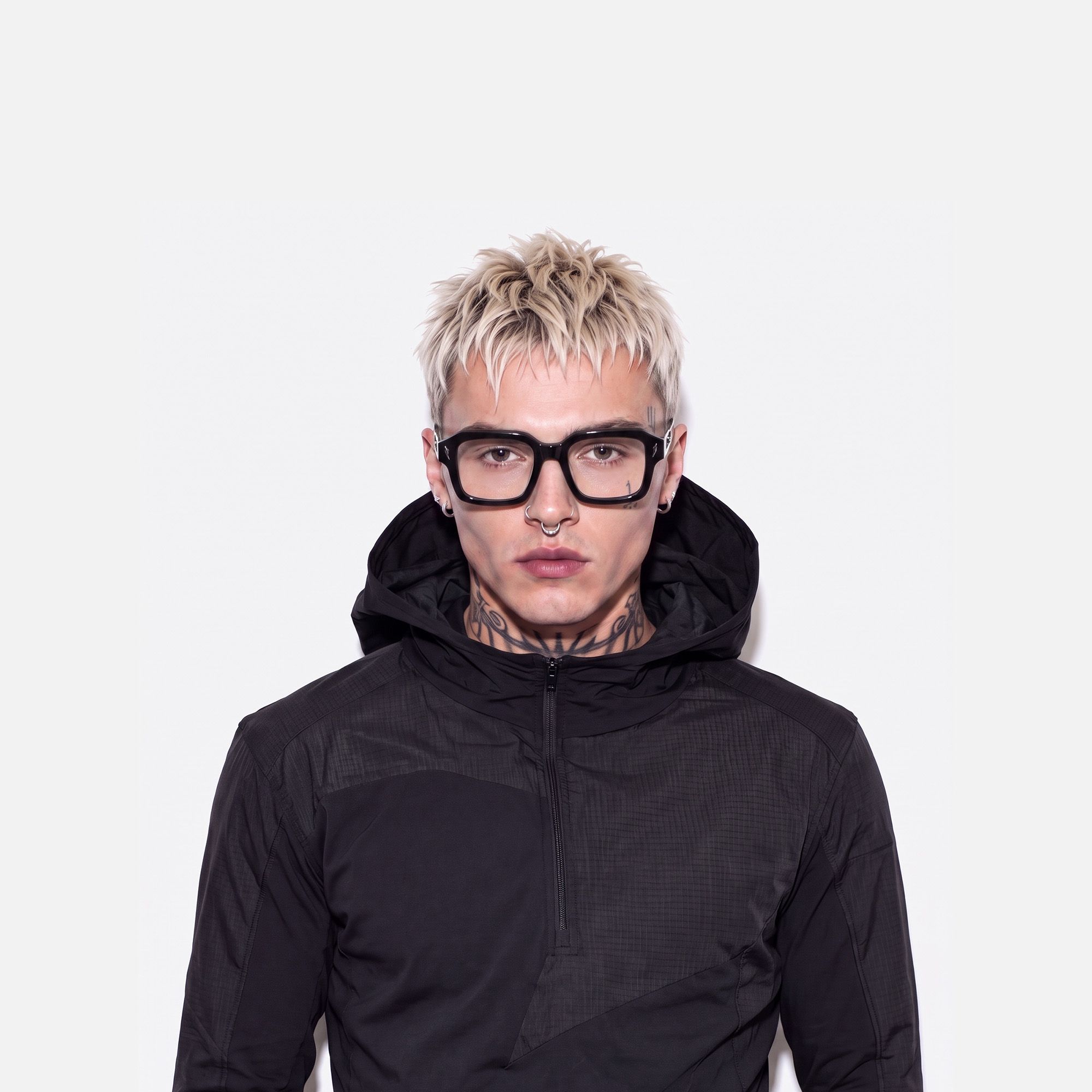 Blindspot - Safety Pin Square Black Glasses | Vooglam On Model 2