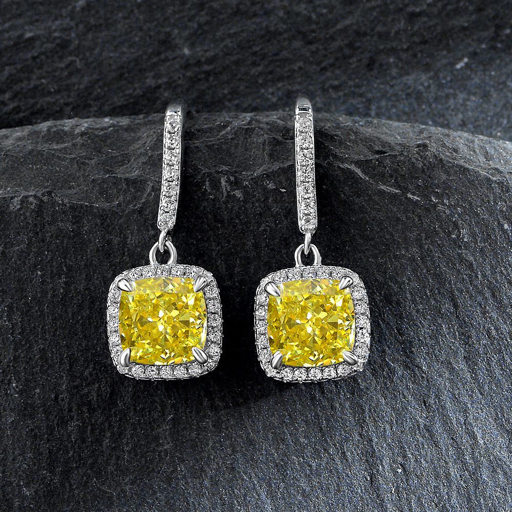 Stylish Fancy Yellow Square Pierced Earrings | Vooglam On Model 1