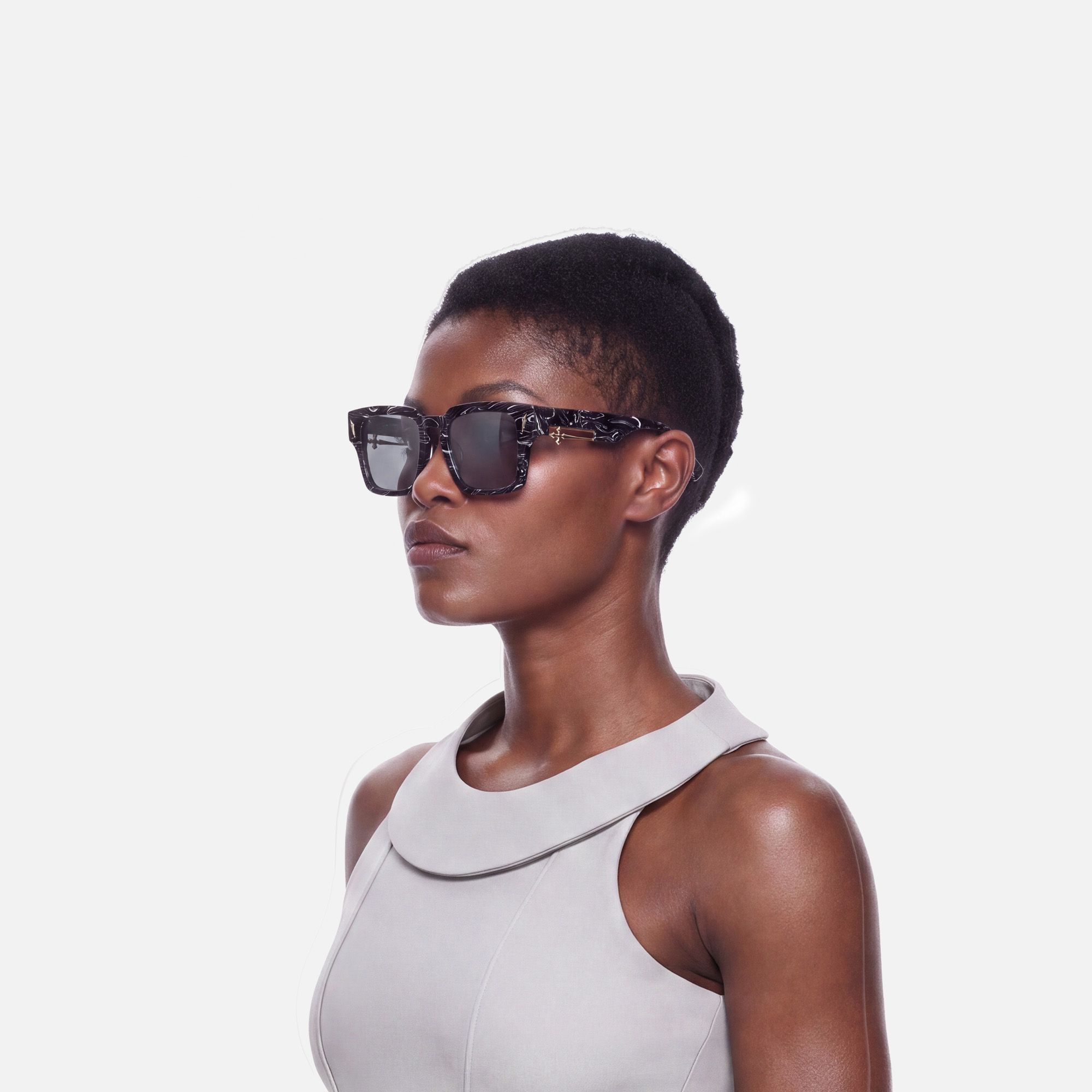 Stiletto - Black Marble Sword Sunglasses | Vooglam On Model 3