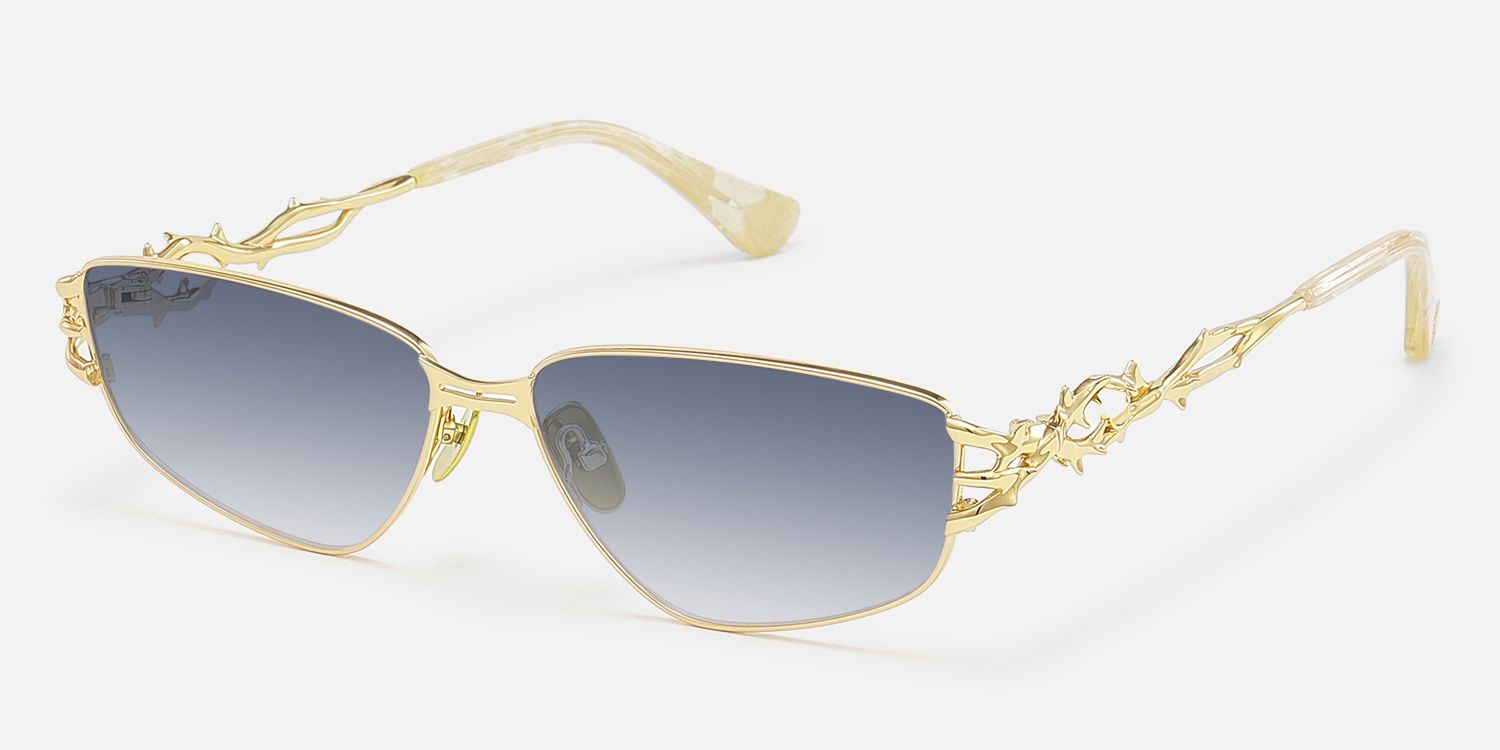 Spine - Gold Metal Sunglasses with Thorn | Vooglam Front View
