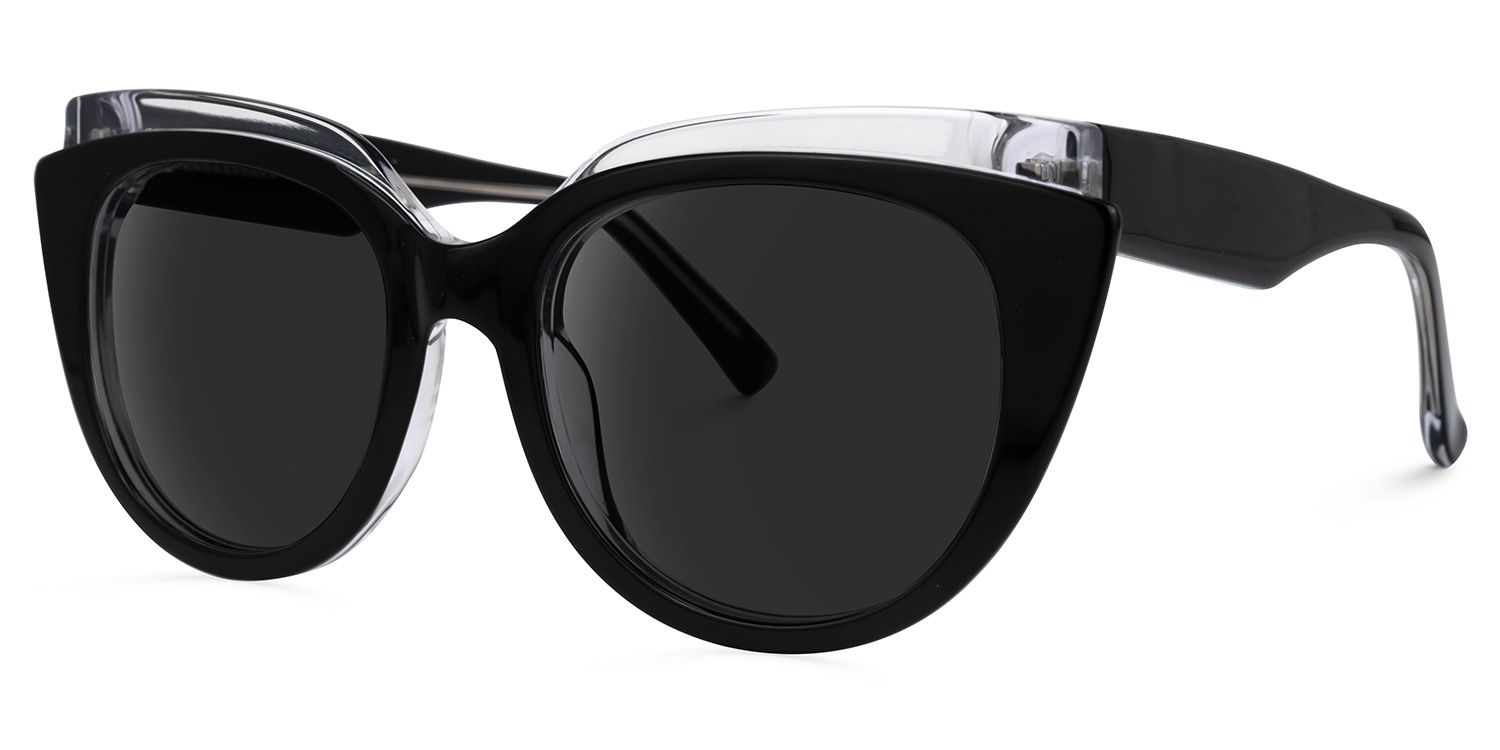 Defne - Cat Eye Black Sunglasses by Vooglam - Front View