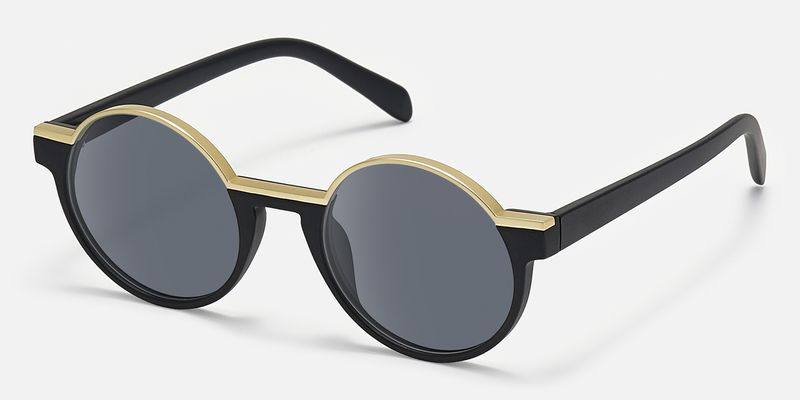 Latina - Retro Round Black & Gold Sunglasses