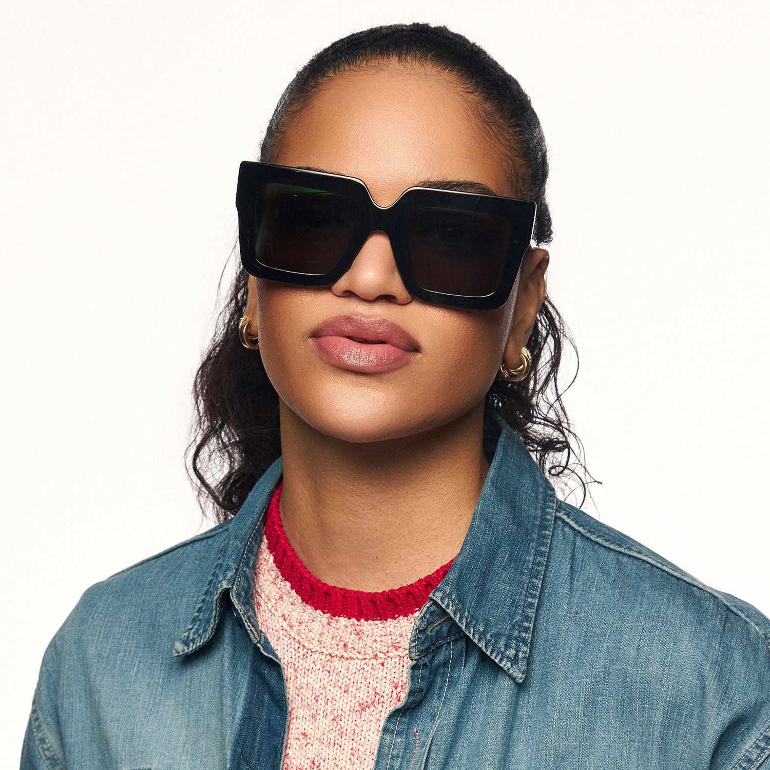 model wearing Charisse - Square Black Sunglasses 1