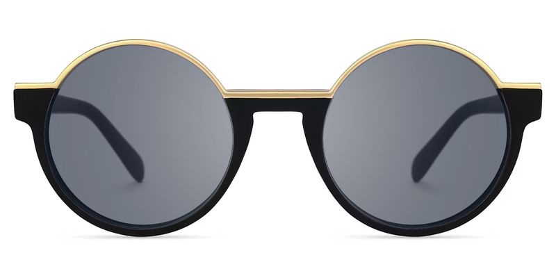 Latina - Retro Round Black & Gold Sunglasses