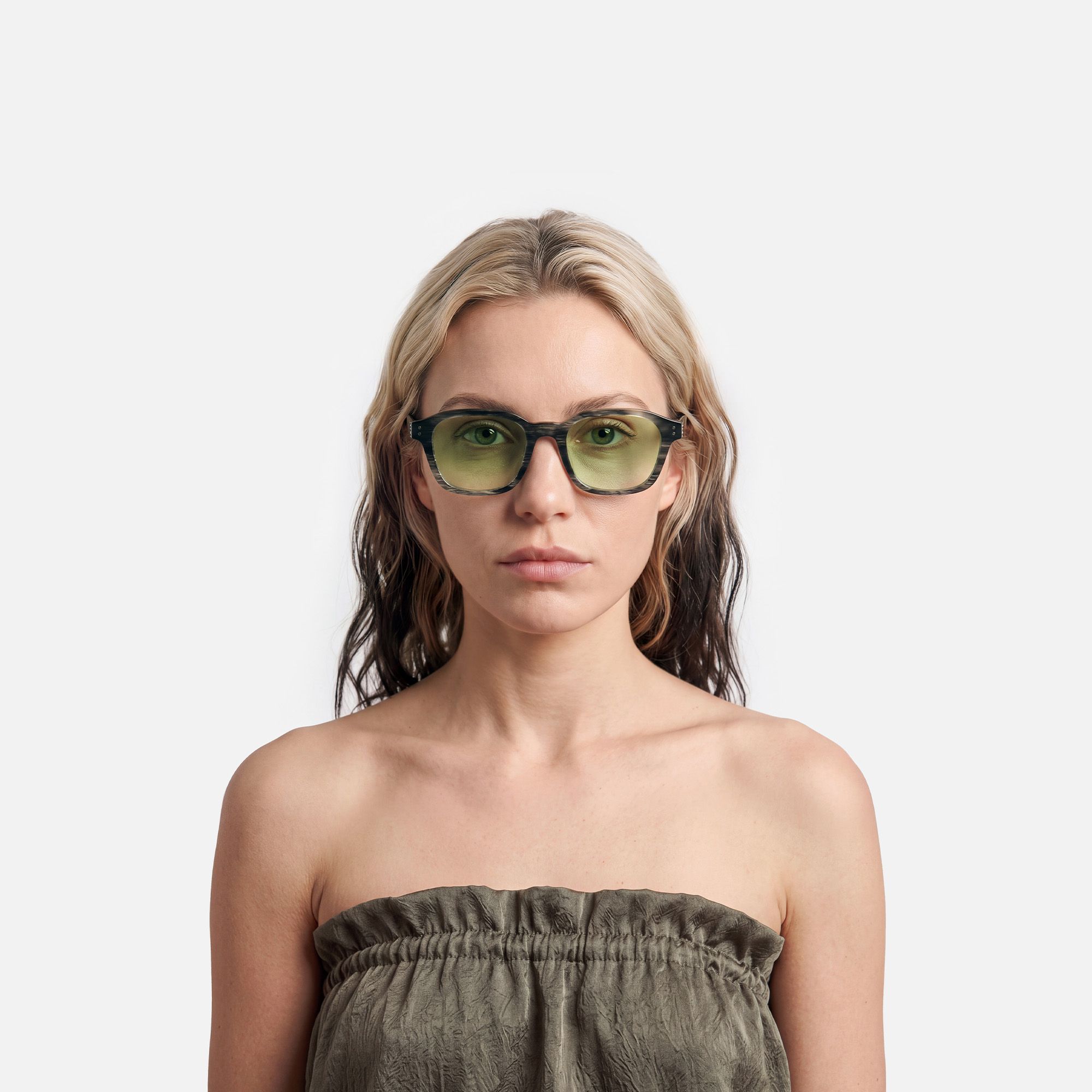 Rainier - Green Tint Earth Tone Marble Shades by Vooglam - On Model