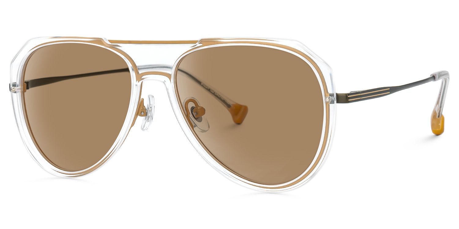 Hafsa - Aviator Champagne Prescription Sunglasses | Vooglam Front View