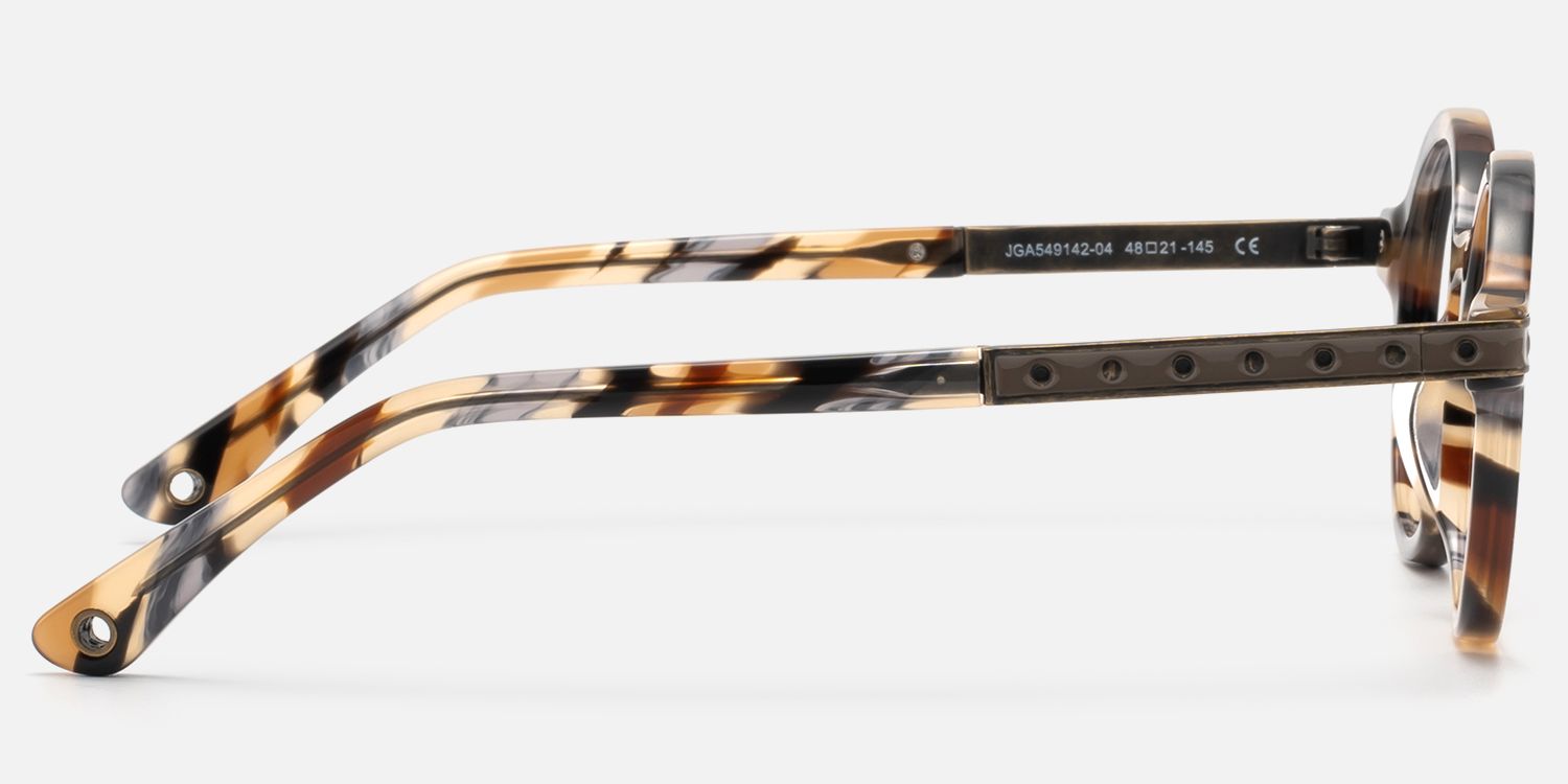 Lennon - Dark Brass Khaki Marbled Round Frames | Vooglam Side View