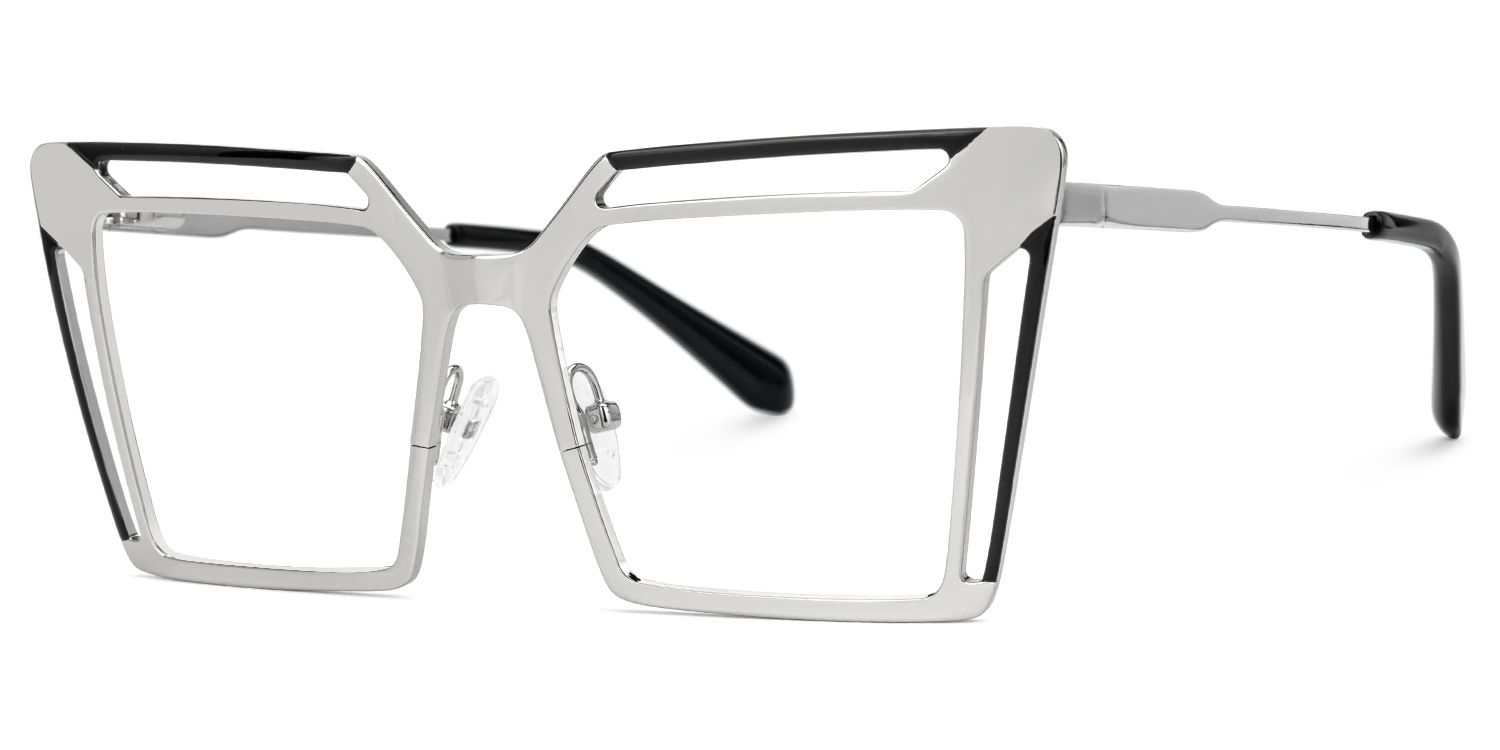 Fidelity - Square Black/Silver Eyeglasses | Vooglam Front View