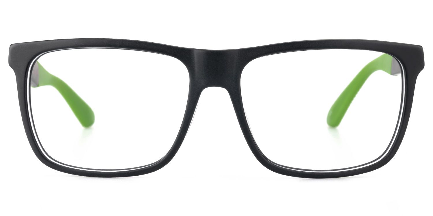 Elettra - Rectangle Green/Black Eyeglasses by Vooglam - Angle View