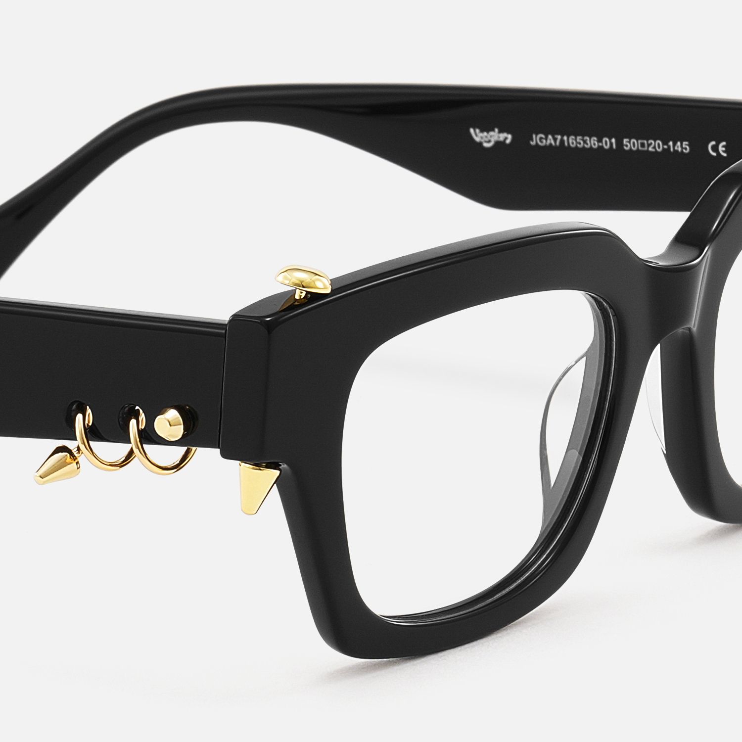 Sabrina - Black Glasses With Gold Punk Pierce | Vooglam Design Details