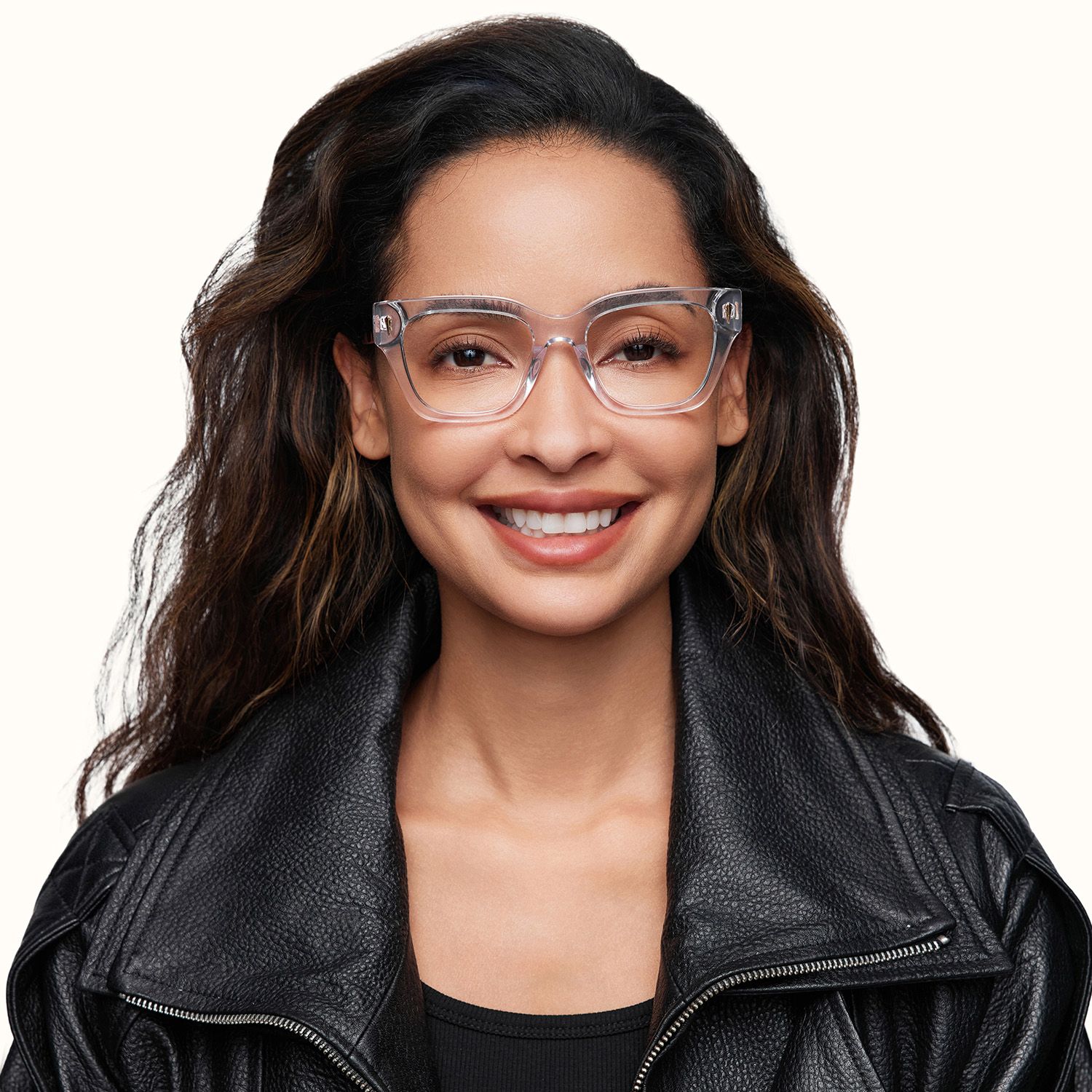 model wearing Asante - Square Transparent Eyeglasses 1