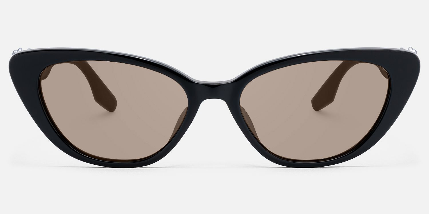 No Fate - Oversized Black Amber Cat Eye Shades | Vooglam Angle View