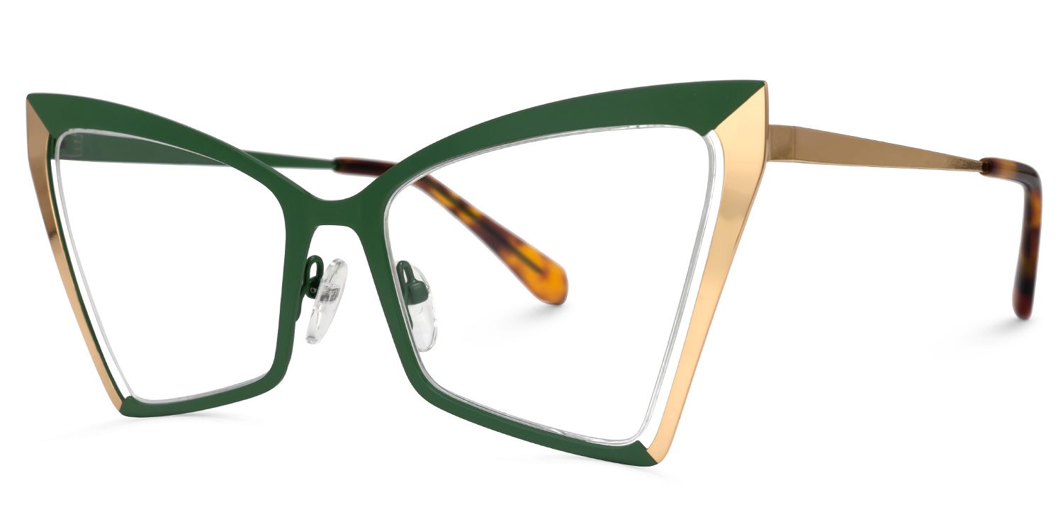 Ekram - Butterfly Green/Gold Eyeglasses | Vooglam Front View