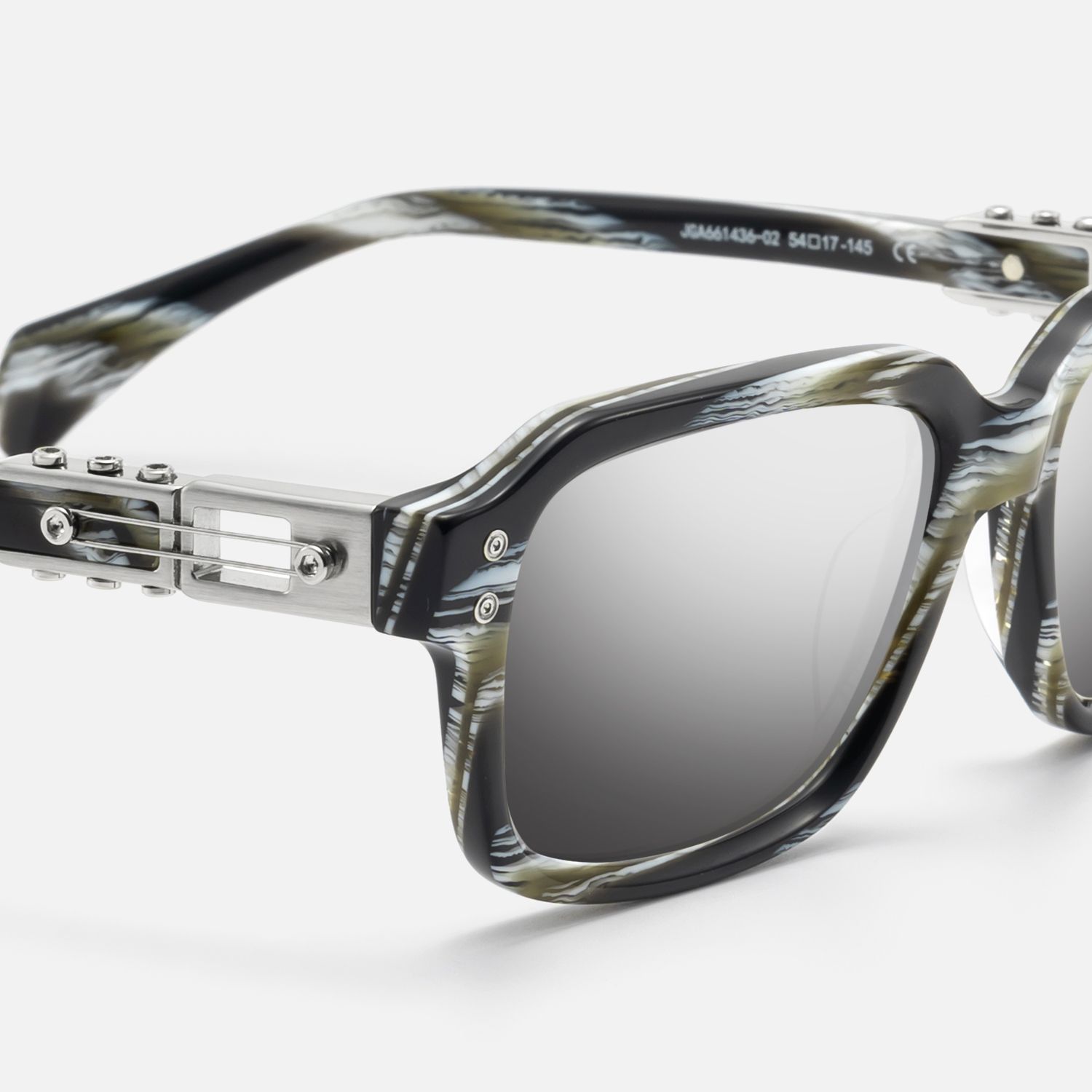 Anacortes - Silver Mirrored Horn Rim Guitar Shades | Vooglam Design Details