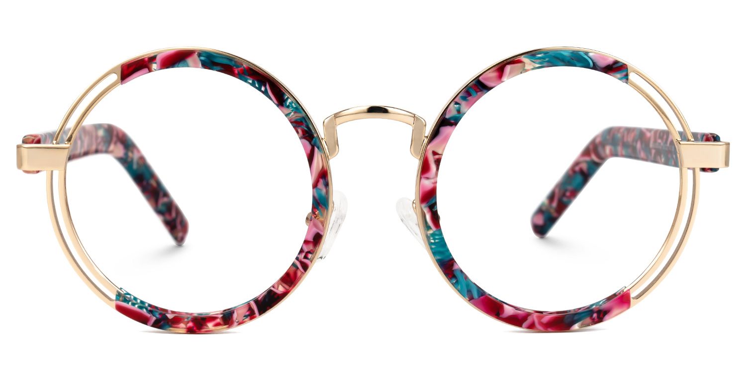 Darcila - Round Floral Eyeglasses by Vooglam - Angle View