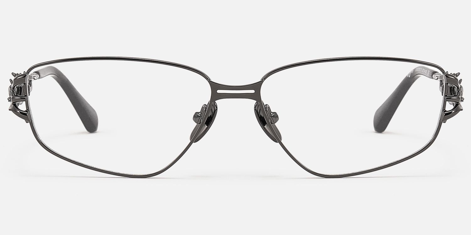 Spine - Geometric Metal Grey Eyeglasses | Vooglam Angle View