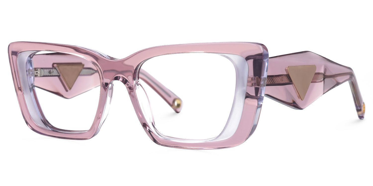 Emerens - Rectangle Pink Eyeglasses by Vooglam - Front View