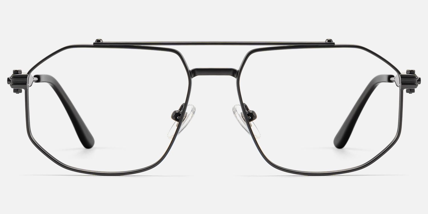 Ando - Matte Black Geometric Metal Glasses | Vooglam Angle View