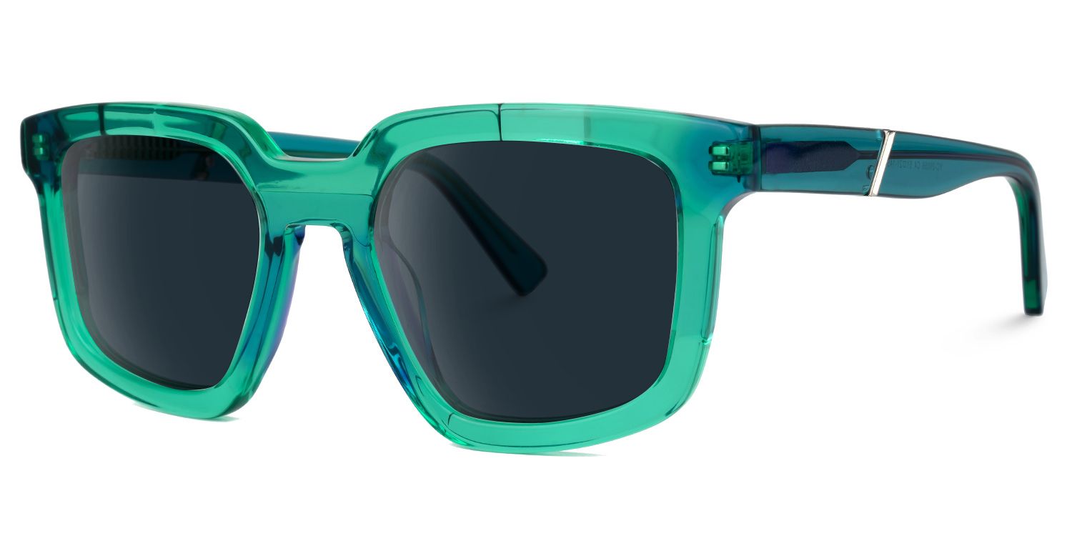 Davu - Geometric Green Sunglasses by Vooglam - Front View