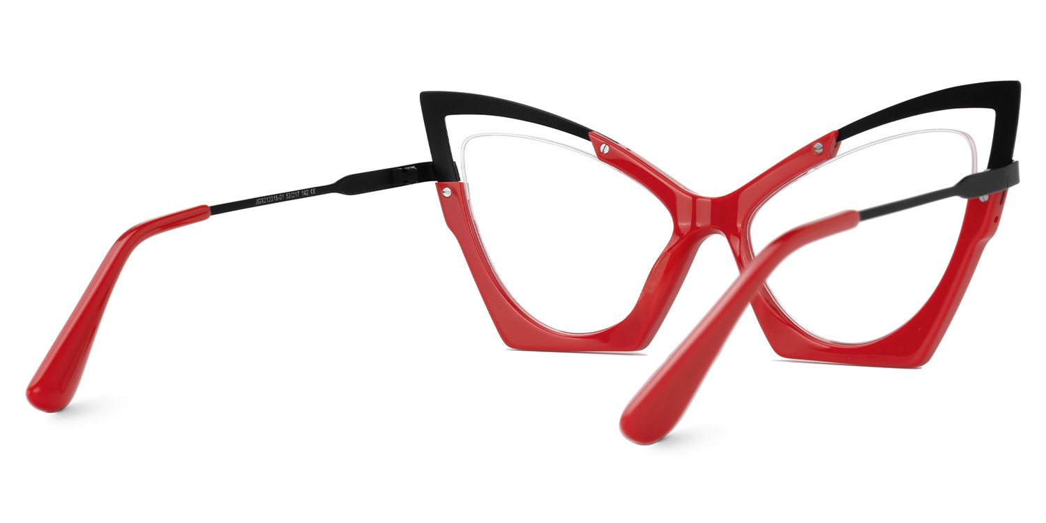 Emiko - Cat Eye Black/Red Eyeglasses | Vooglam Side View