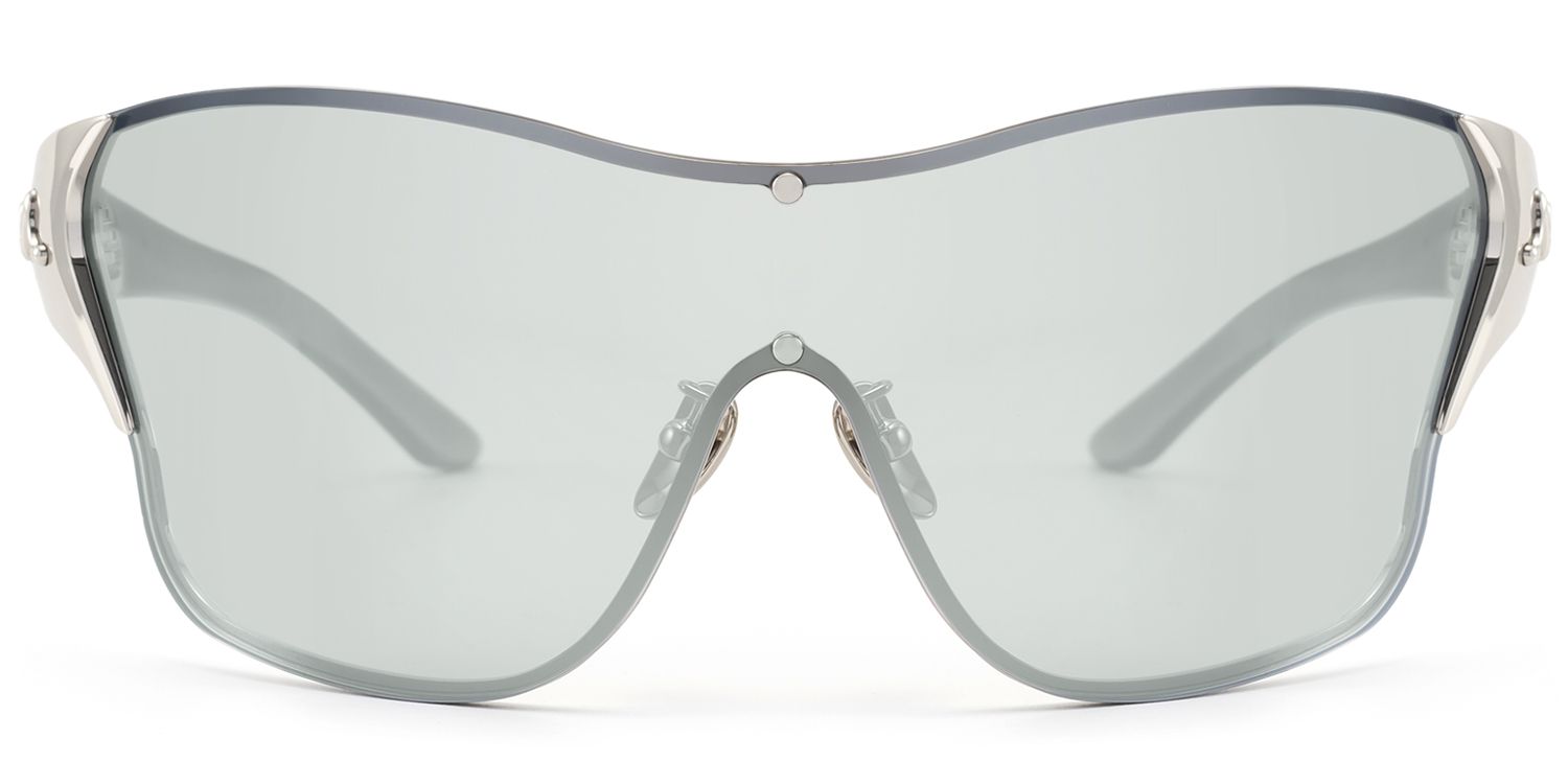 Frame Size of Suzuka - One Piece Shiny Silver Shield Sunglasses | Vooglam