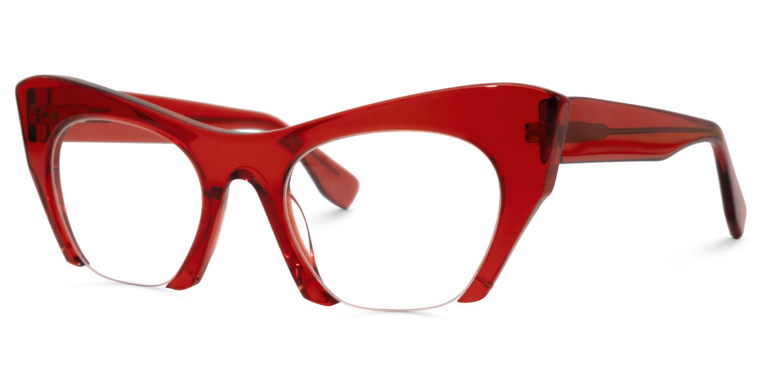 Kelly - Cat Eye Red Half Frame Eyeglasses | Vooglam Front View