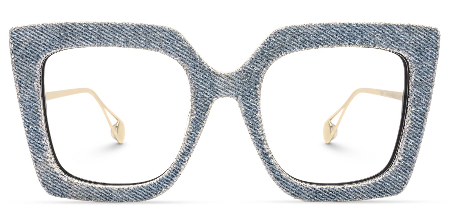 Faustus - Retro Blue Square Denim Glasses Frames | Vooglam Angle View