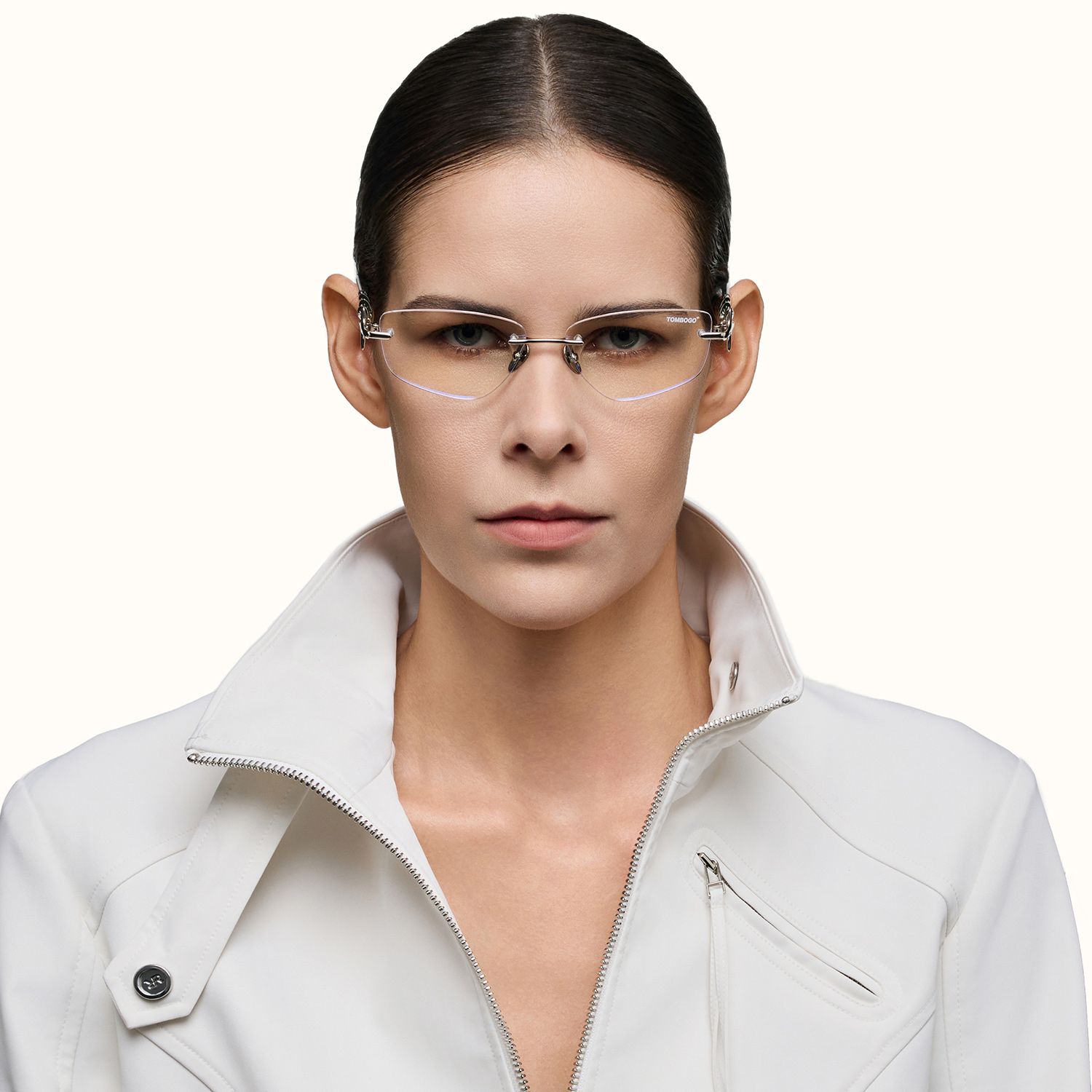 model wearing The Decoder - Geometric Silver Eyeglasses 1