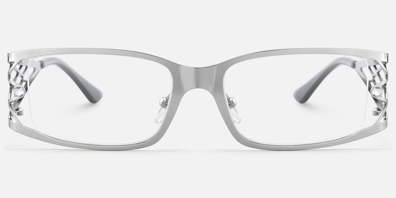 Rainey - Rectangle Silver Eyeglasses | Vooglam